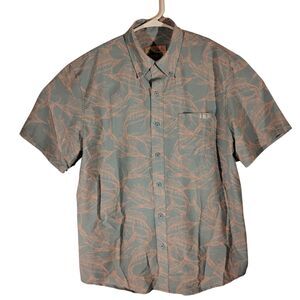 HUK hawaiian shirt mens M Medium blue performance fishing all over short sleeve